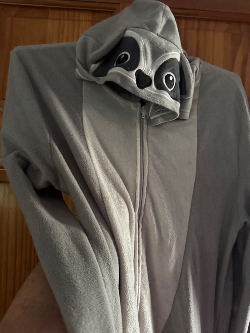 Gray Hooded Raccoon Fleece Zip-Up